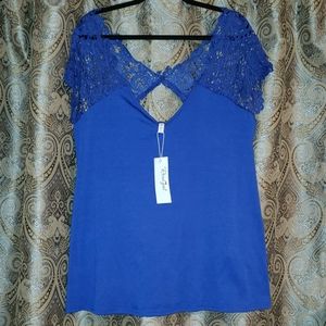 Royal Blue blouse w/lace yoke NWT